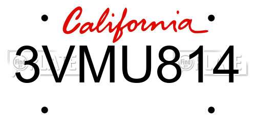 3VMU814 California License Plate