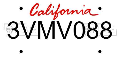 3VMV088 California License Plate