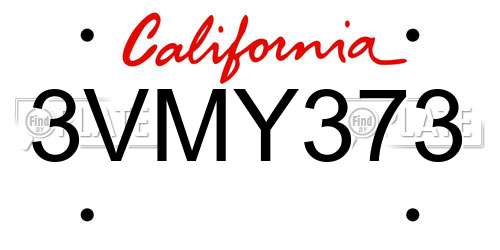 3VMY373 California License Plate