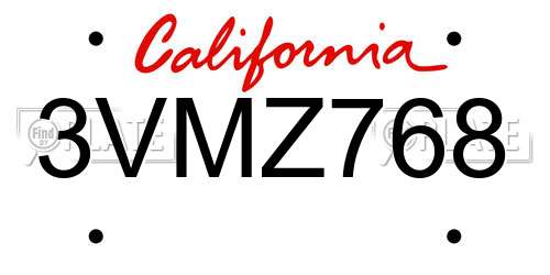 3VMZ768 California License Plate