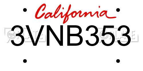3VNB353 California License Plate