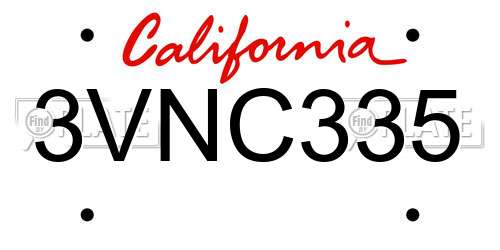 3VNC335 California License Plate