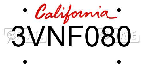 3VNF080 California License Plate
