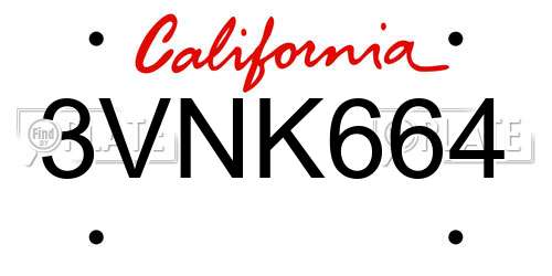 3VNK664 California License Plate