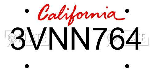 3VNN764 California License Plate