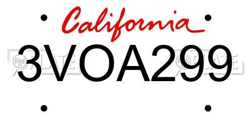 3VOA299 California License Plate