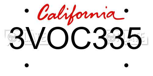 3VOC335 California License Plate
