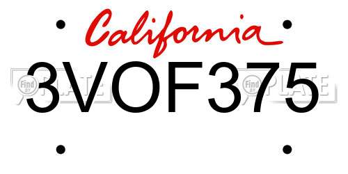 3VOF375 California License Plate
