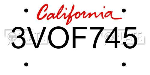 3VOF745 California License Plate