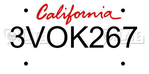 3VOK267 California License Plate