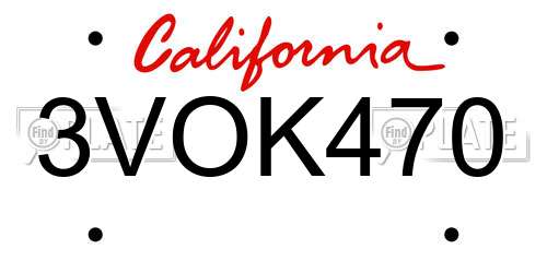 3VOK470 California License Plate