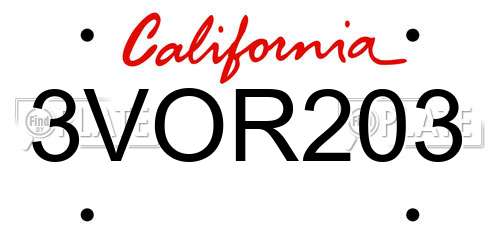 3VOR203 California License Plate