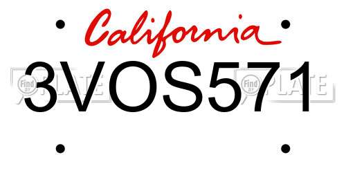 3VOS571 California License Plate