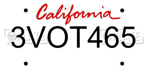 3VOT465 California License Plate