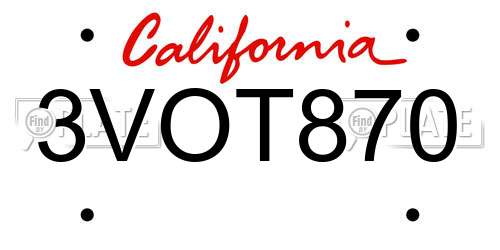 3VOT870 California License Plate