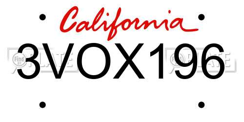 3VOX196 California License Plate