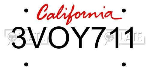 3VOY711 California License Plate