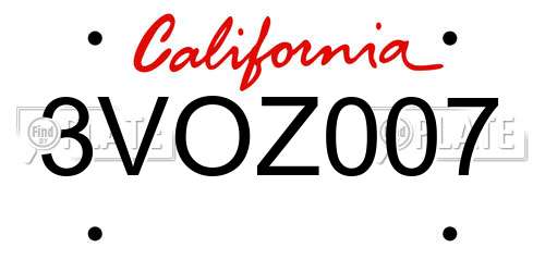 3VOZ007 California License Plate