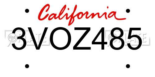 3VOZ485 California License Plate