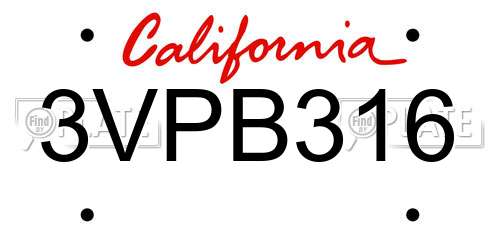 3VPB316 California License Plate