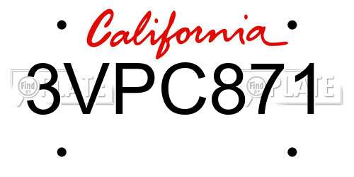 3VPC871 California License Plate