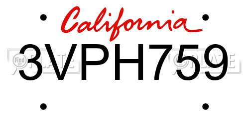 3VPH759 California License Plate