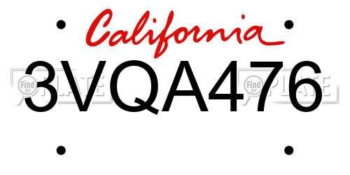 3VQA476 California License Plate