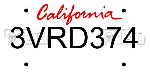 3VRD374 California License Plate