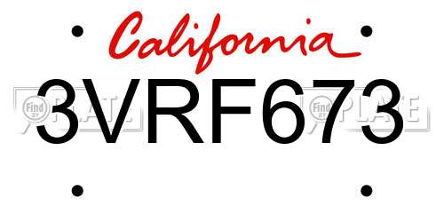 3VRF673 California License Plate