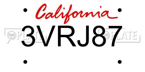 3VRJ87 California License Plate
