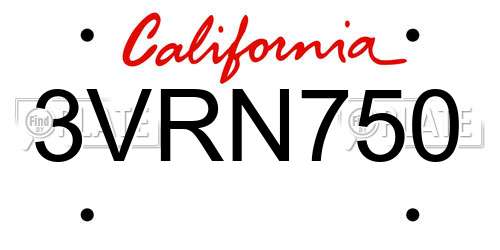 3VRN750 California License Plate