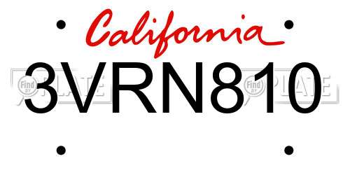 3VRN810 California License Plate