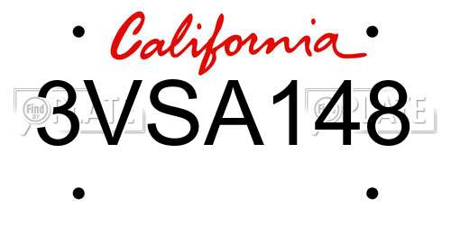 3VSA148 California License Plate