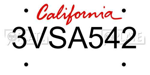3VSA542 California License Plate