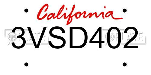 3VSD402 California License Plate