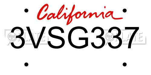 3VSG337 California License Plate
