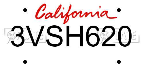 3VSH620 California License Plate