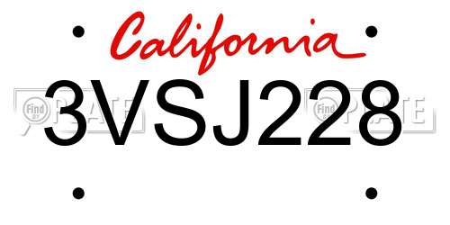 3VSJ228 California License Plate