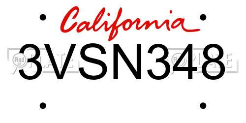 3VSN348 California License Plate
