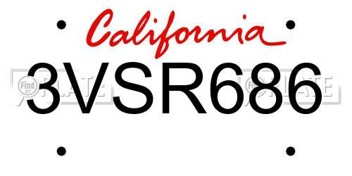 3VSR686 California License Plate