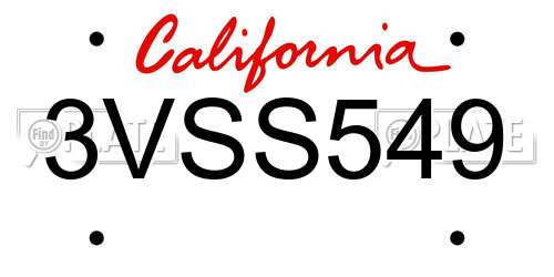 3VSS549 California License Plate