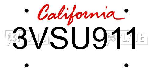 3VSU911 California License Plate