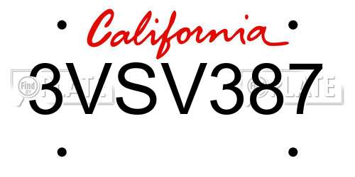 3VSV387 California License Plate
