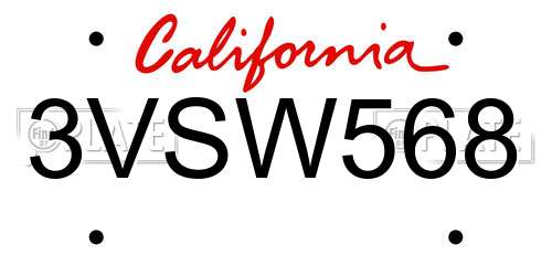 3VSW568 California License Plate