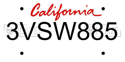 3VSW885 California License Plate