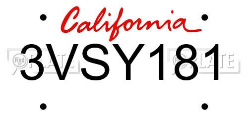 3VSY181 California License Plate