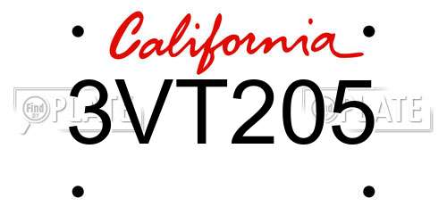 3VT205 California License Plate