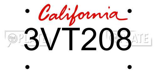 3VT208 California License Plate