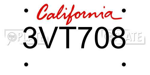 3VT708 California License Plate