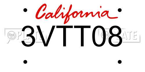 3VTT08 California License Plate
